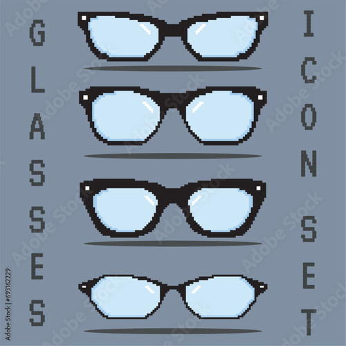 Pixelated colored eyeglasses icons set Vector