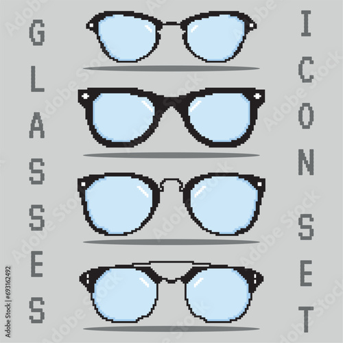 Pixelated colored eyeglasses icons set Vector