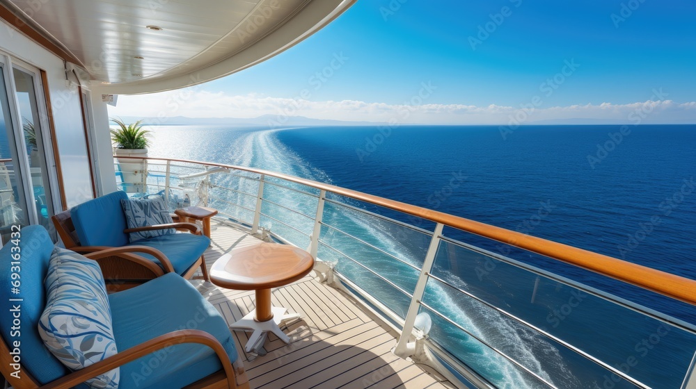 Obraz premium A close-up of a luxurious cabin balcony on a cruise ship