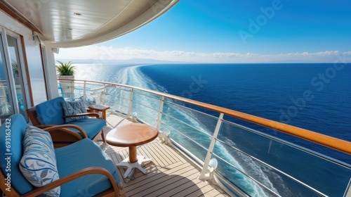 A close-up of a luxurious cabin balcony on a cruise ship