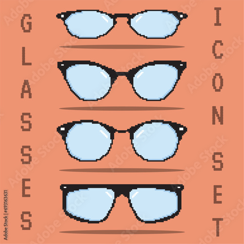 Pixelated colored eyeglasses icons set Vector