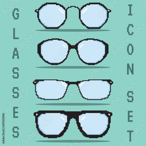 Pixelated colored eyeglasses icons set Vector