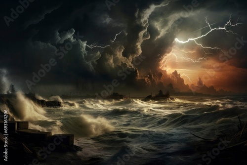 drama of a thunderstorm and storm along coast, this photo showcases the intense power of nature with dramatic weather
