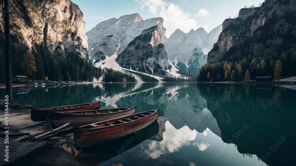 serene lake braies: captivating alpine landscape with crystal waters and majestic peaks