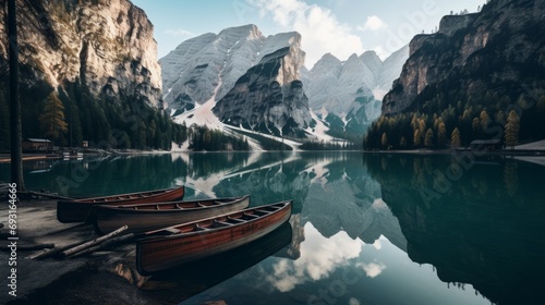 serene lake braies: captivating alpine landscape with crystal waters and majestic peaks © Ashi