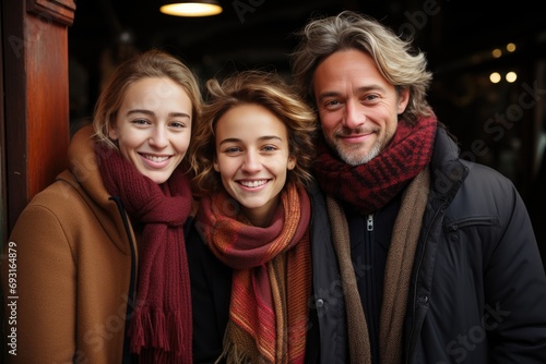 A man and two women stand side by side in a group, posing for a photo.