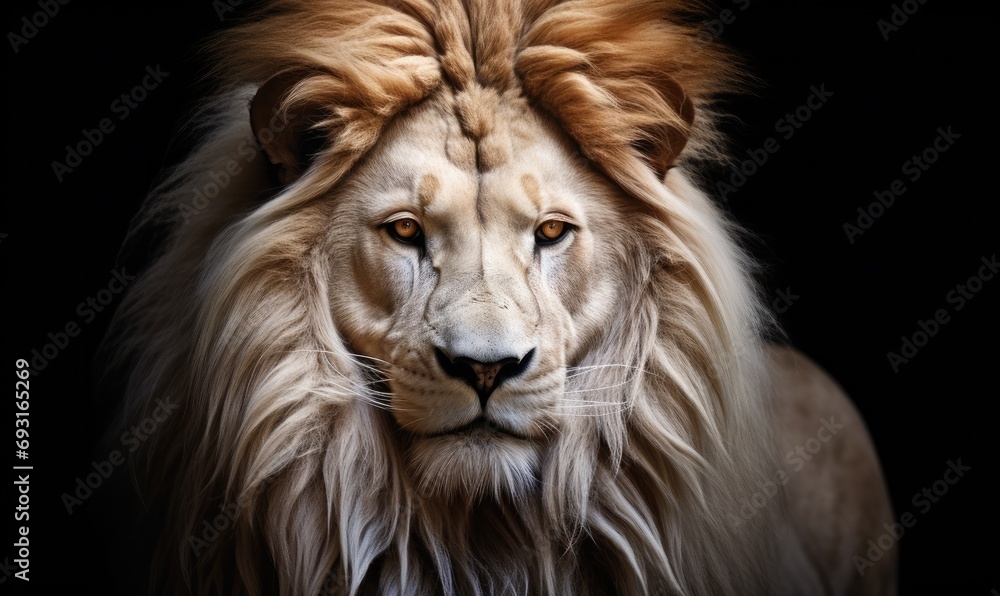 a lion with long hair is standing on a dark background a lion with long hair is standing on a dark background