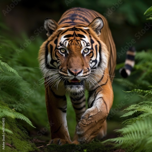 A majestic Bengal tiger  with its striking orange-and-black coat