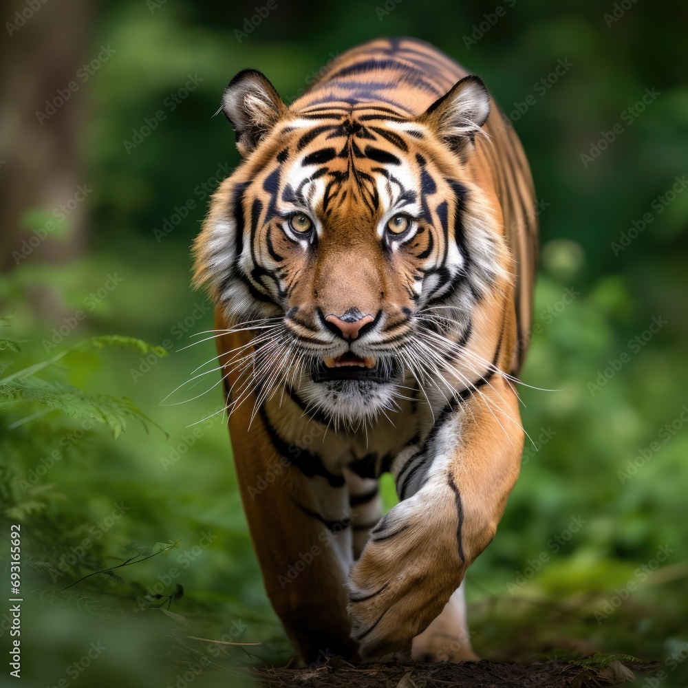 Fototapeta premium A majestic Bengal tiger, with its striking orange-and-black coat