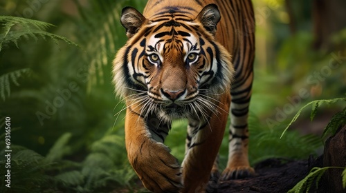 A majestic Bengal tiger  with its striking orange-and-black coat