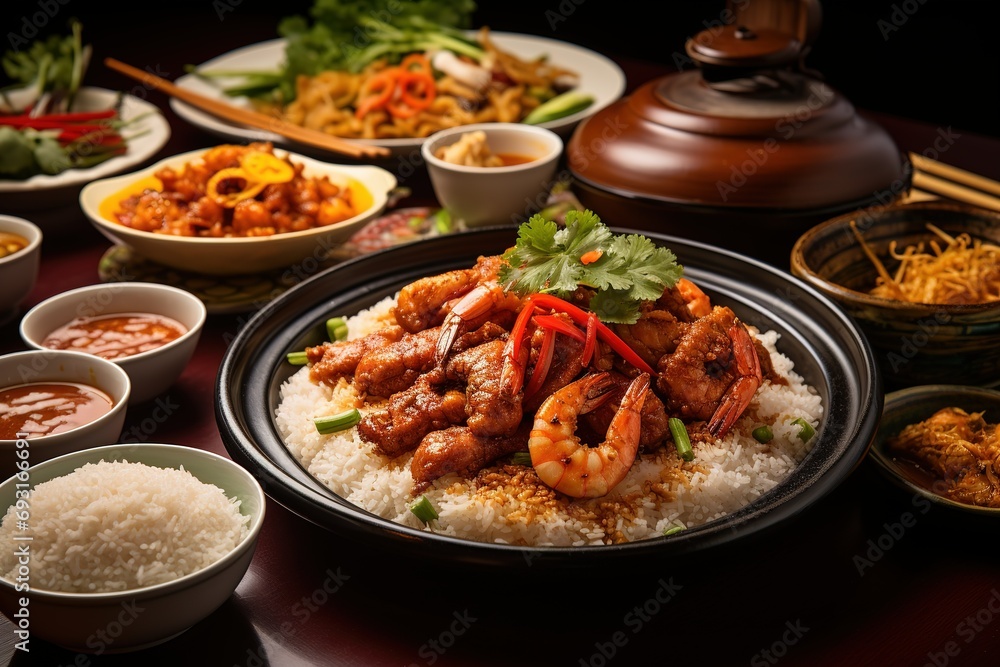 Prawn with rice on plate. Prawn with rice on plate.