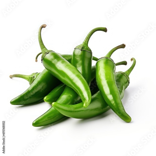 Fresh green chilli on white background