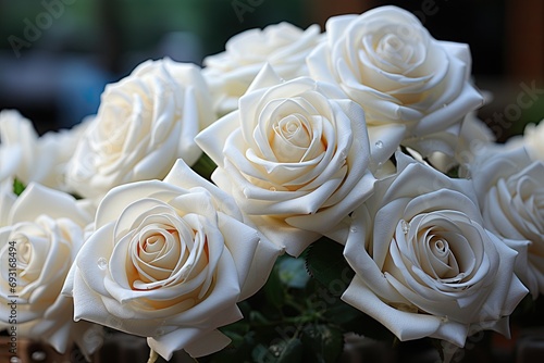 Perfect white roses bouquet  close up