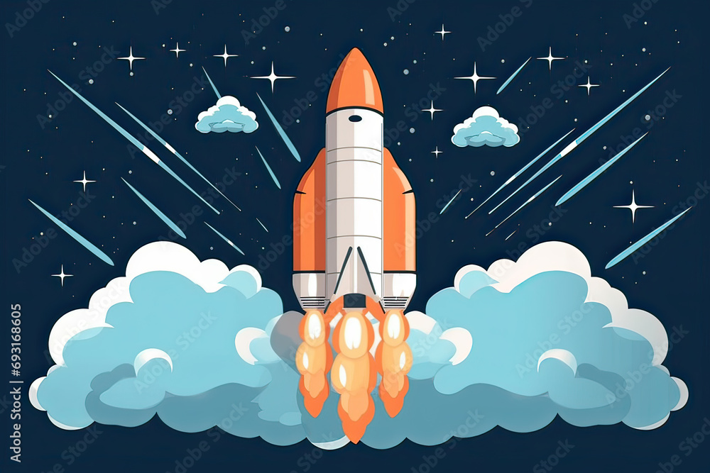 Obraz premium Rocket Soaring Through a Starry Sky