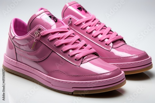 New pink sneaker shoes, close up.. Fashion pink sneakers Background