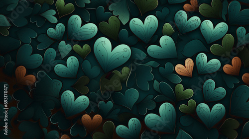 Green valentine background with hearts photo