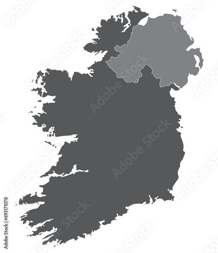 Ireland and Northern Ireland map. Map of Ireland Island Map in grey color