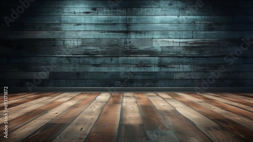 Beautiful entirior background for presentation black wall and wooden floor