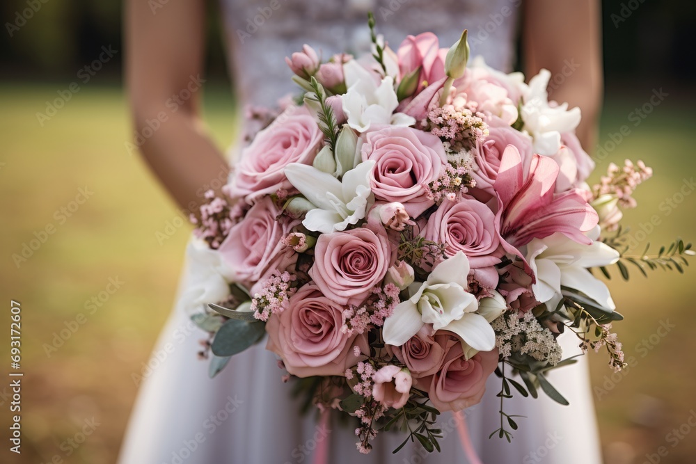 Beautiful fresh bouquet of flowers in the hands of the bride close-up Beautiful fresh bouquet of flowers in the hands of the bride close-up