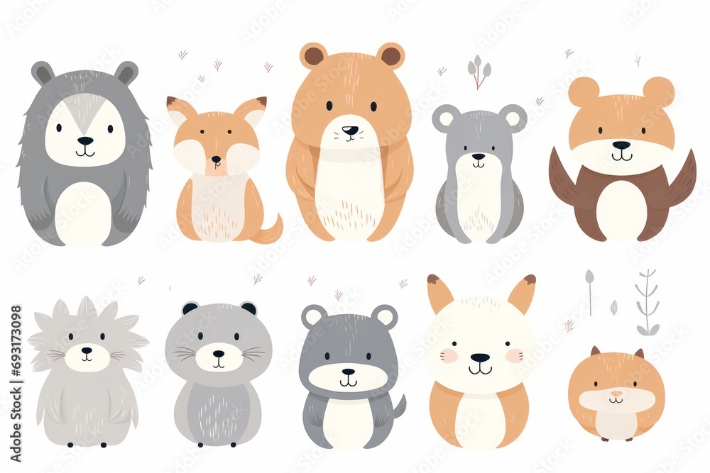 Funny cute bears and animals on a white background, illustration Funny cute bears and animals on a white background, illustration
