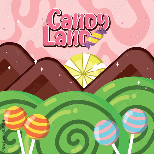 Colored candy land landscape view Vector
