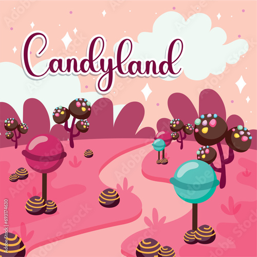 Colored candy land landscape view Vector