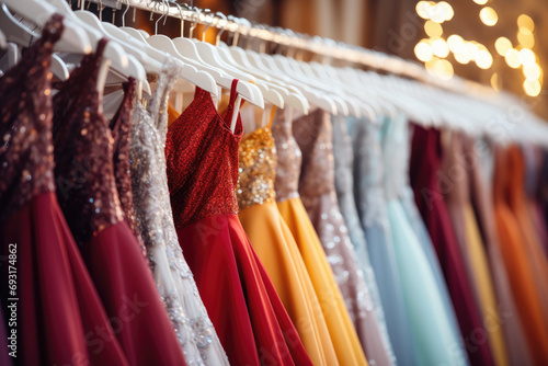 Fotografie, Tablou Elegant formal dresses for sale in luxury modern shop boutique