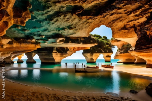 pool in the cave, The Benagil Cave, located in Lagoa, Algarve, Portugal, is a natural wonder that leaves visitors in awe