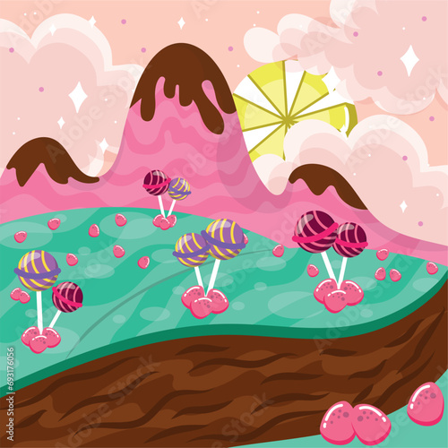 Colored candy land landscape view Vector