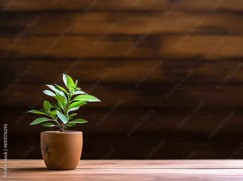 Fototapeta premium plant on the wooden background flat layout