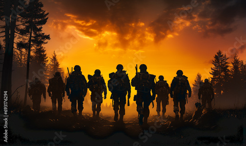 3D rendering of a troop of soldiers