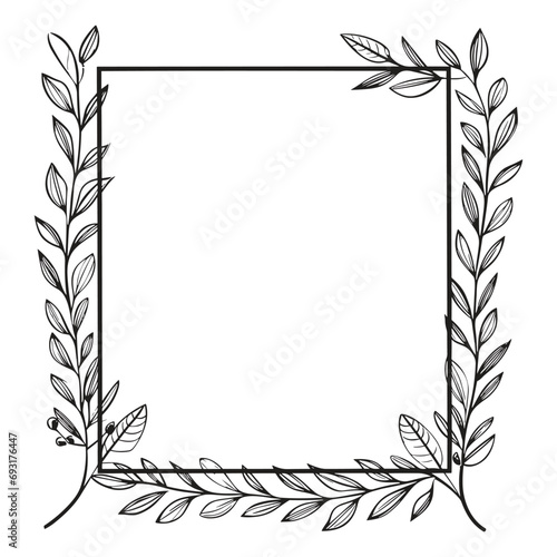 black and white frame with leaves and flowers