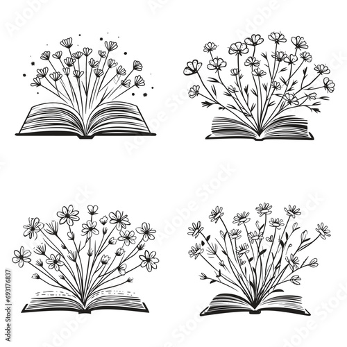 Illustration of floral books book with flowers and open developmental page