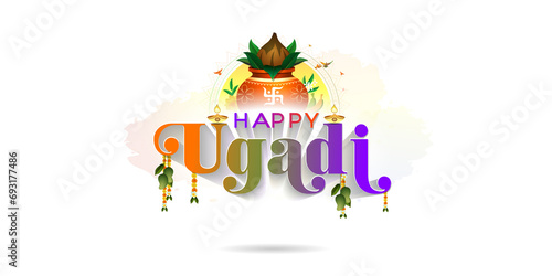 Happy ugadi festival. Indian hindu traditional New Year Day celebration background.
