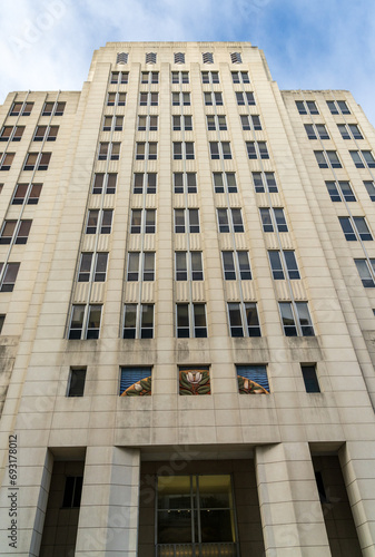 Art Deco style decoration using Magnolia flower on government building in Baton Rouge, the state capital of Louisiana