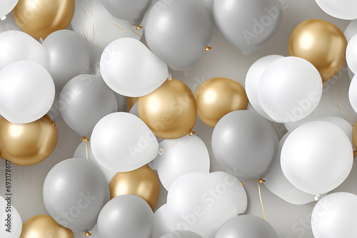 Golden, white and silver balloons seamless pattern