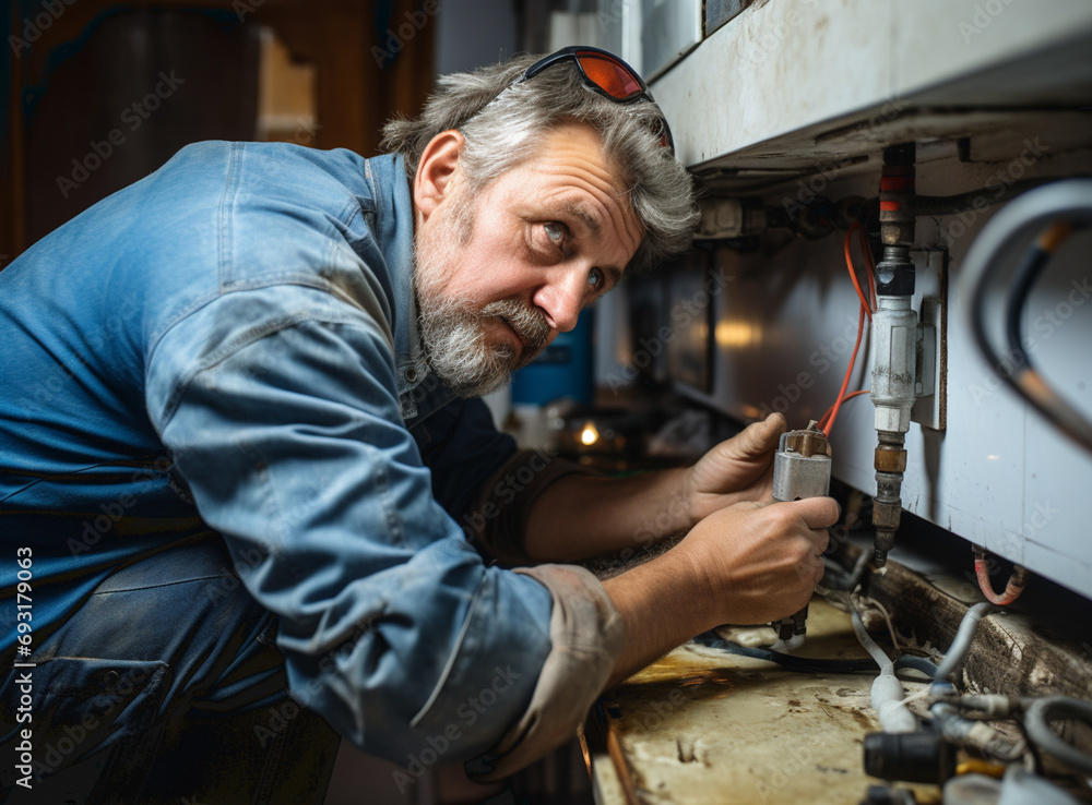 Construction plumber working on a faucet. Construction plumber working on a faucet.