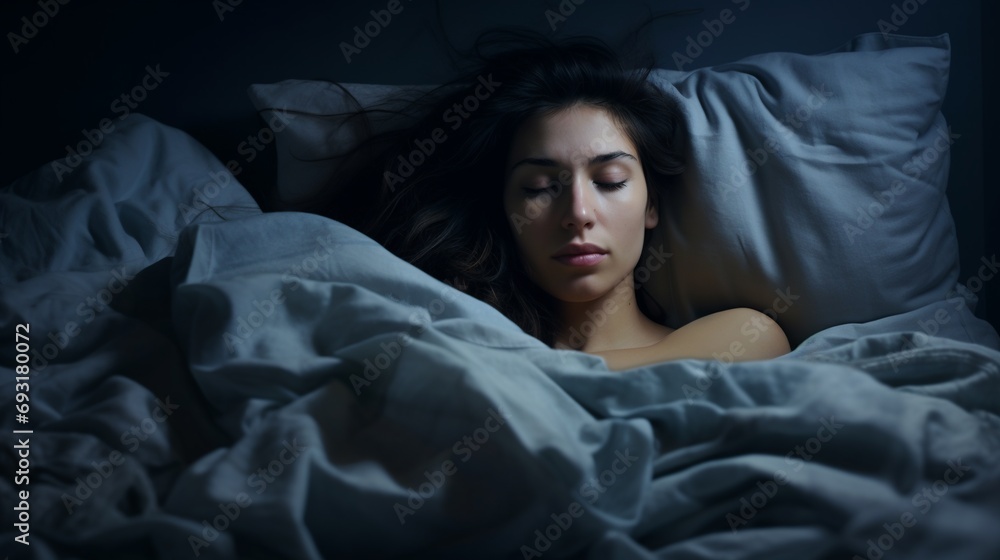 Naklejka premium a young woman with insomnia in the bed