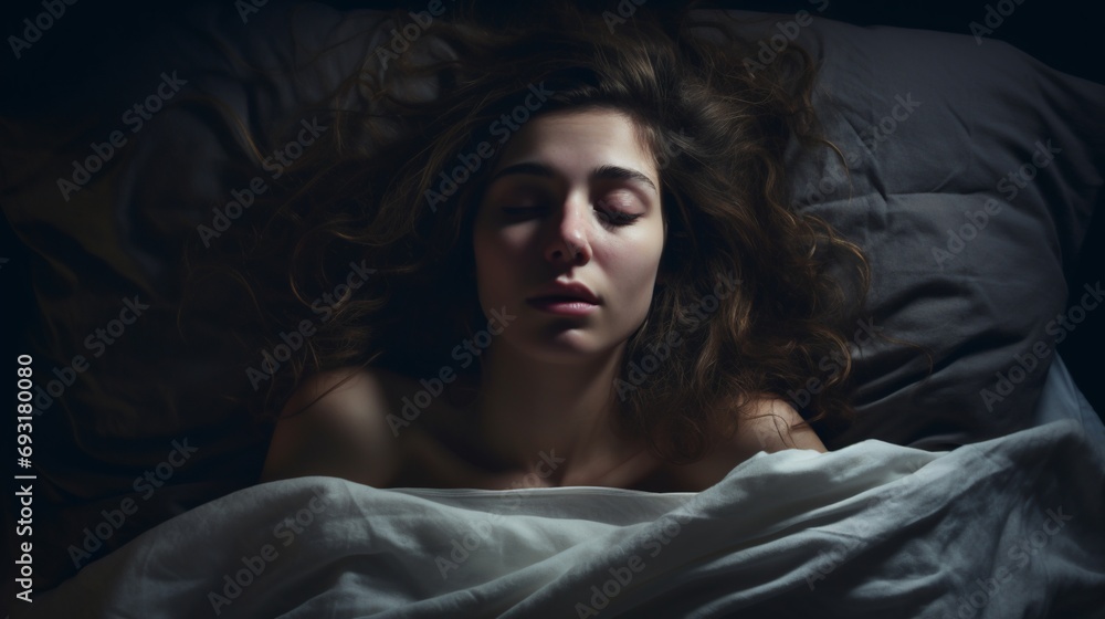 a young woman with insomnia in the bed a young woman with insomnia in the bed