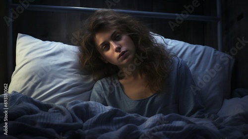 a young woman with insomnia in the bed