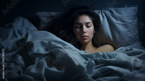 a young woman with insomnia in the bed