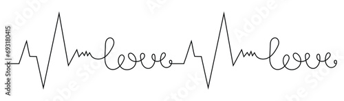 Love heartbeat in one line art style. Vector element for valentine's day photo