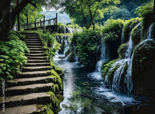 illustration   3d wallpaper A mesmerizing view of Plitvice Lakes National Park in Croatia
