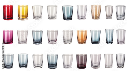 Different empty glasses on transparent background. Drinkware set