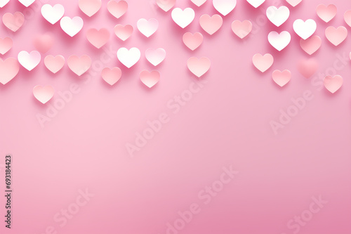 Pink hearts on pink background with blank space for writing. Valentine's Day design.