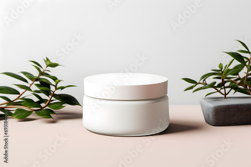 White jar of cosmetic cream Mock up. Cosmetic beauty product branding mockup 