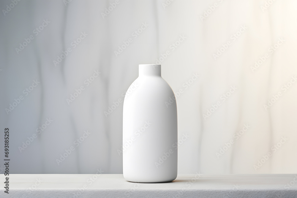 White empty shampoo bottle mock up in modern bathroom interior White empty shampoo bottle mock up in modern bathroom interior
