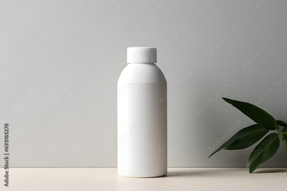 White empty shampoo bottle mock up in modern bathroom interior White empty shampoo bottle mock up in modern bathroom interior