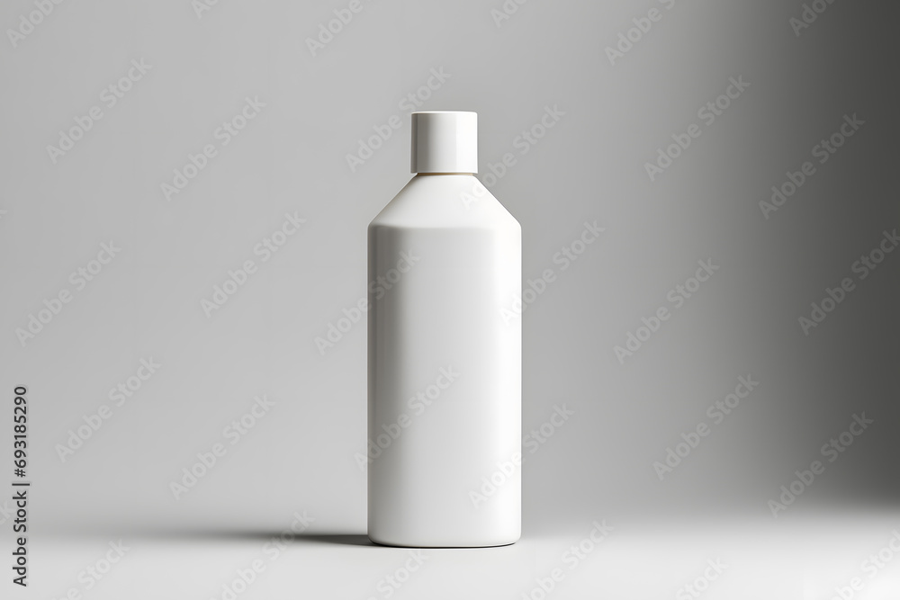 White empty shampoo bottle mock up in modern bathroom interior White empty shampoo bottle mock up in modern bathroom interior