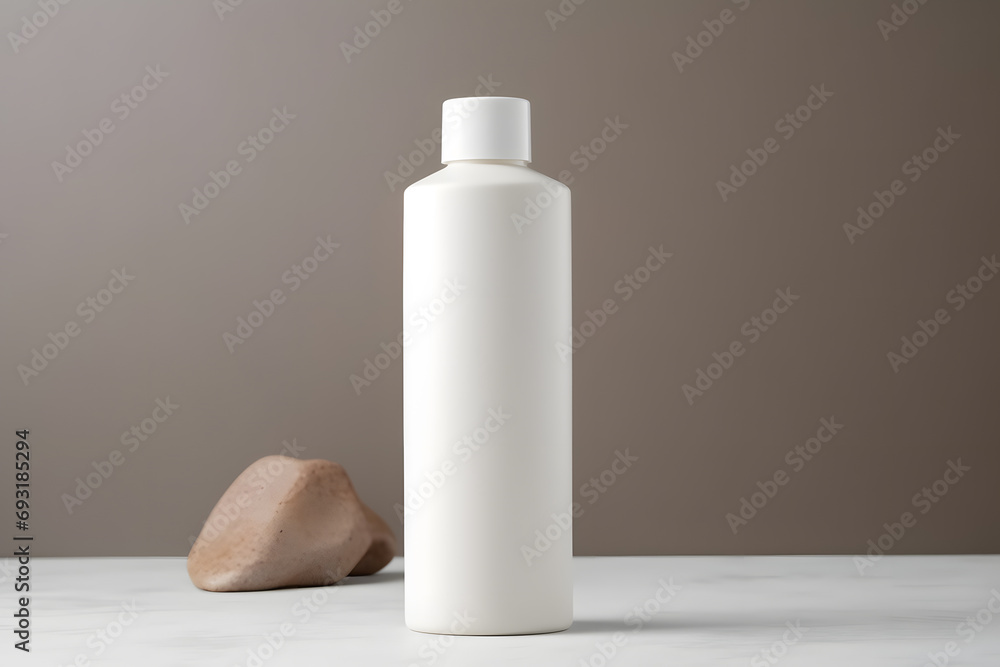 White empty shampoo bottle mock up in modern bathroom interior